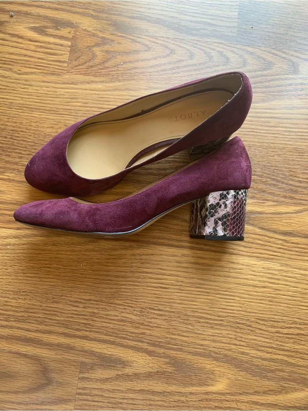 Talbots Burgundy Suede Block Heel Pumps Snakeskin Accent Women Shoe Size 8.5 M